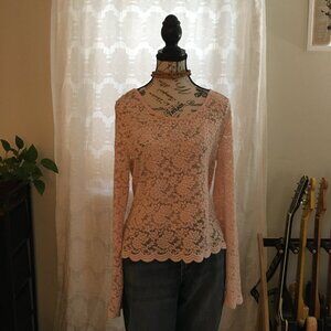 Decree Sheer Pink Lacey Fairy Cottagecore Women's Long Sleeve Top Size L